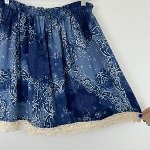 TRUE CRAFT Blue Bandana Print Paisley Mini Short Skirt Cowgirl Western / Large